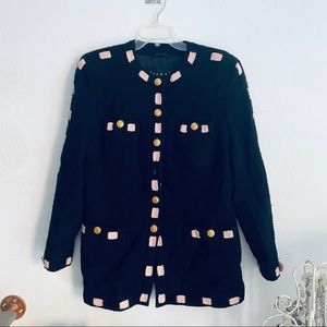 Rena Lange Sz 10 wool black car coat pink